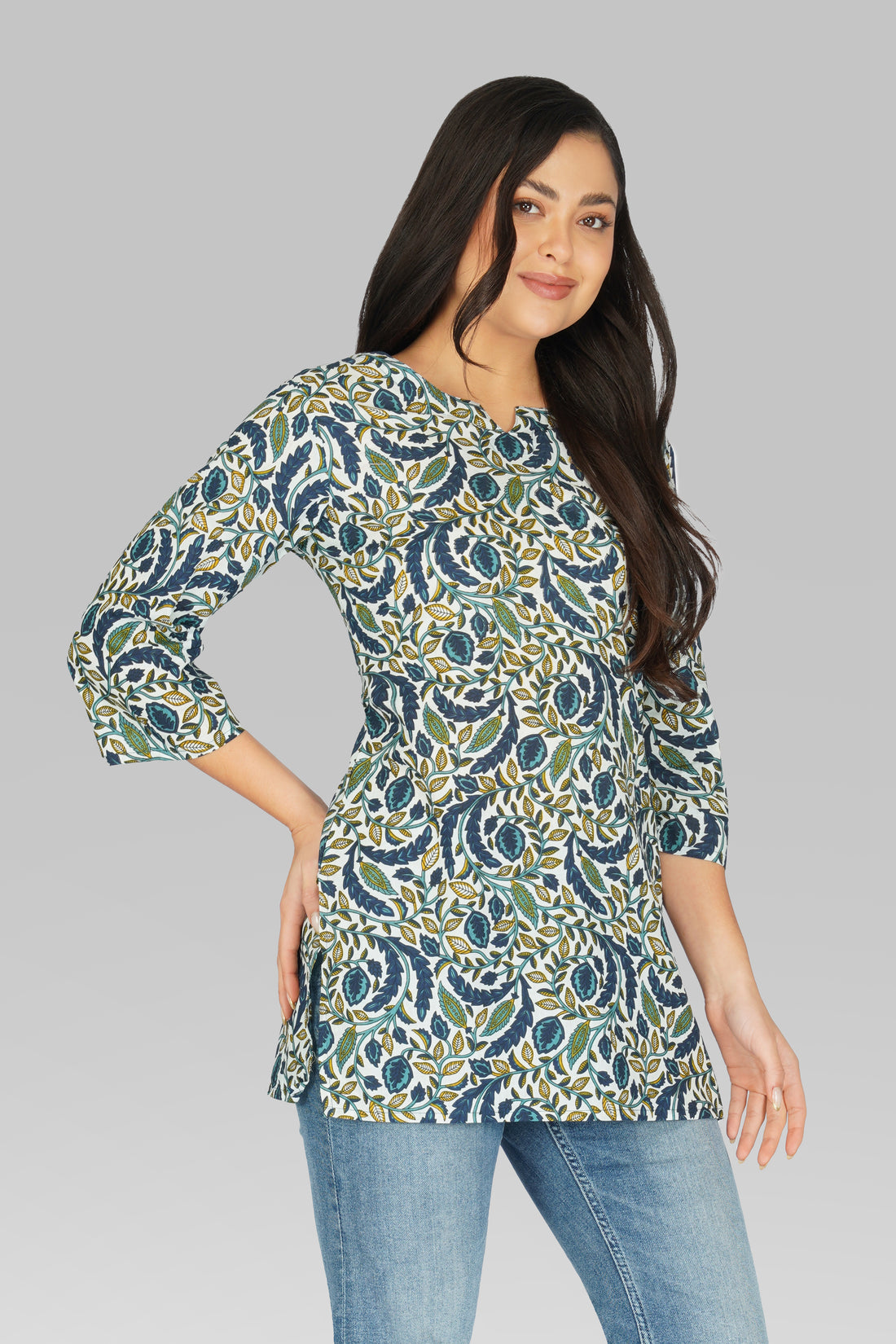 Regal Blue Cotton Printed Kurti