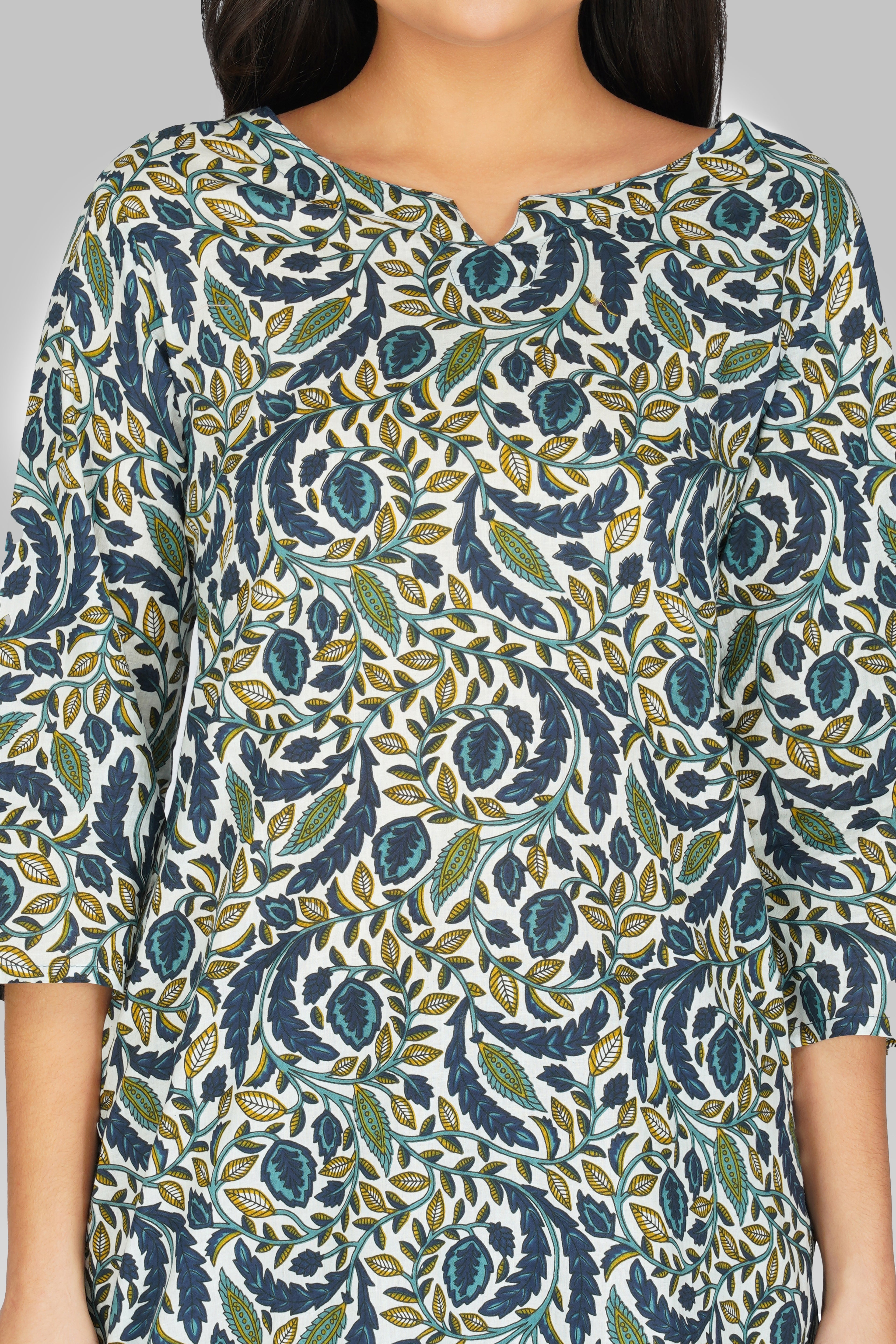 Regal Blue Cotton Printed Kurti