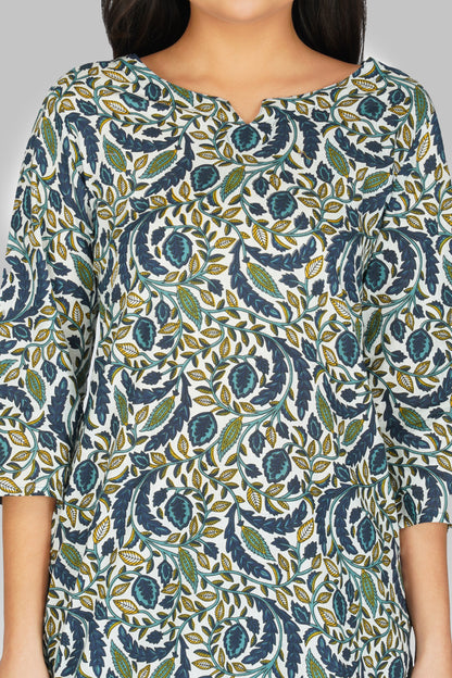 Regal Blue Cotton Printed Kurti