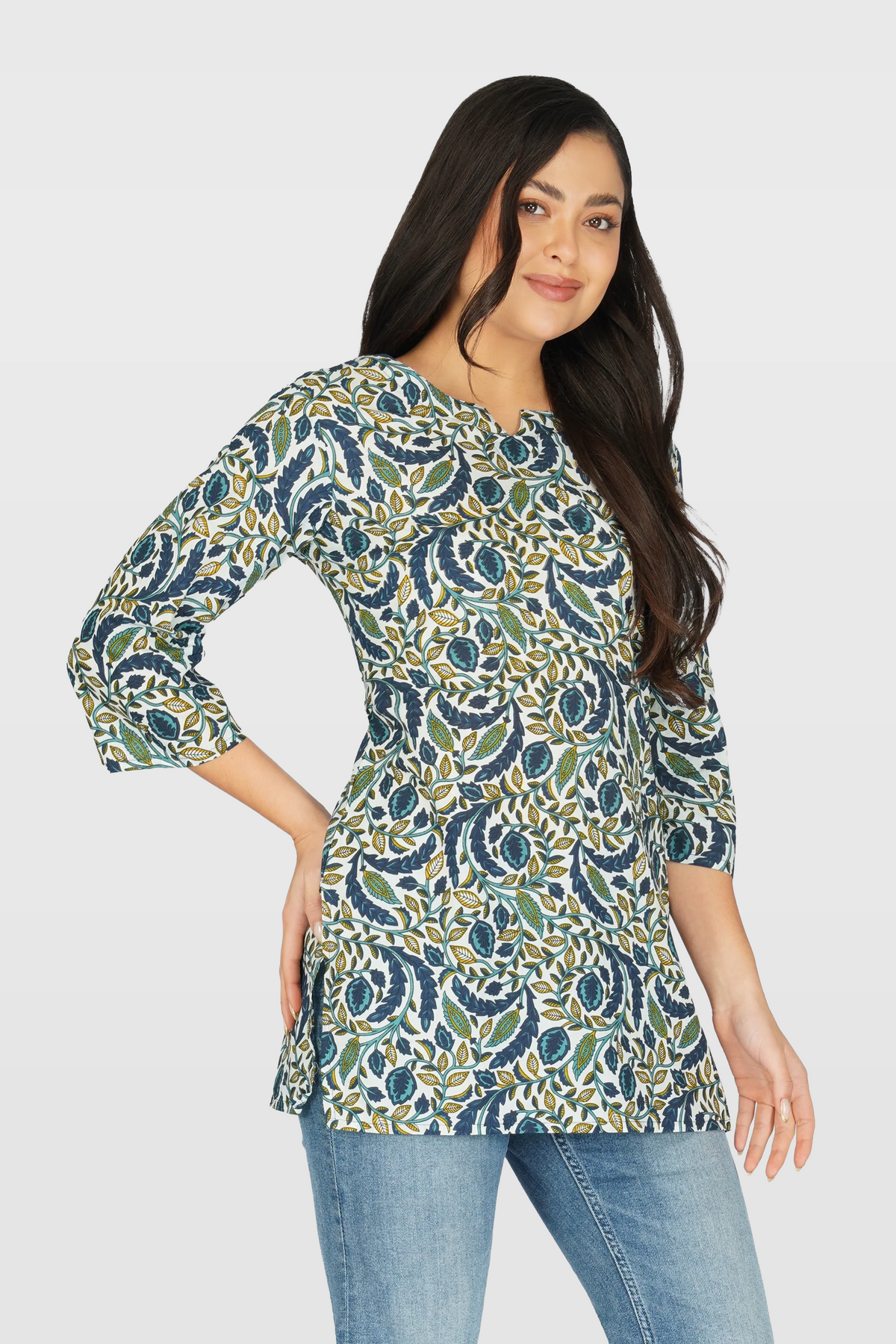 Regal Blue Cotton Printed Kurti