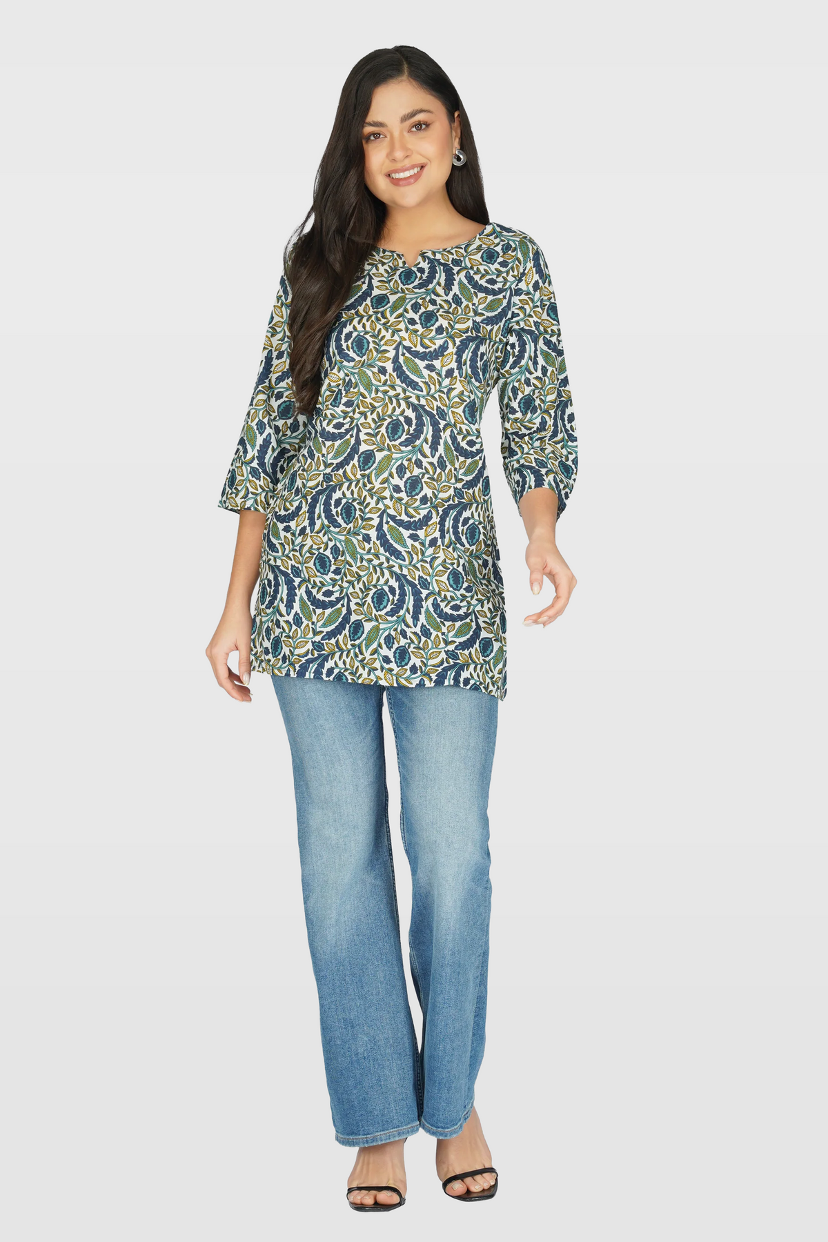 Regal Blue Cotton Printed Kurti