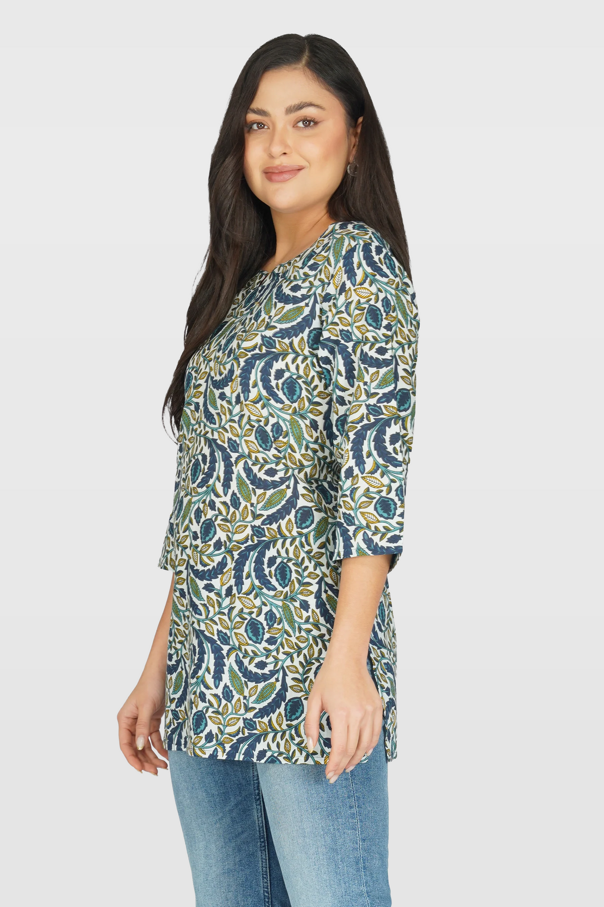 Regal Blue Cotton Printed Kurti