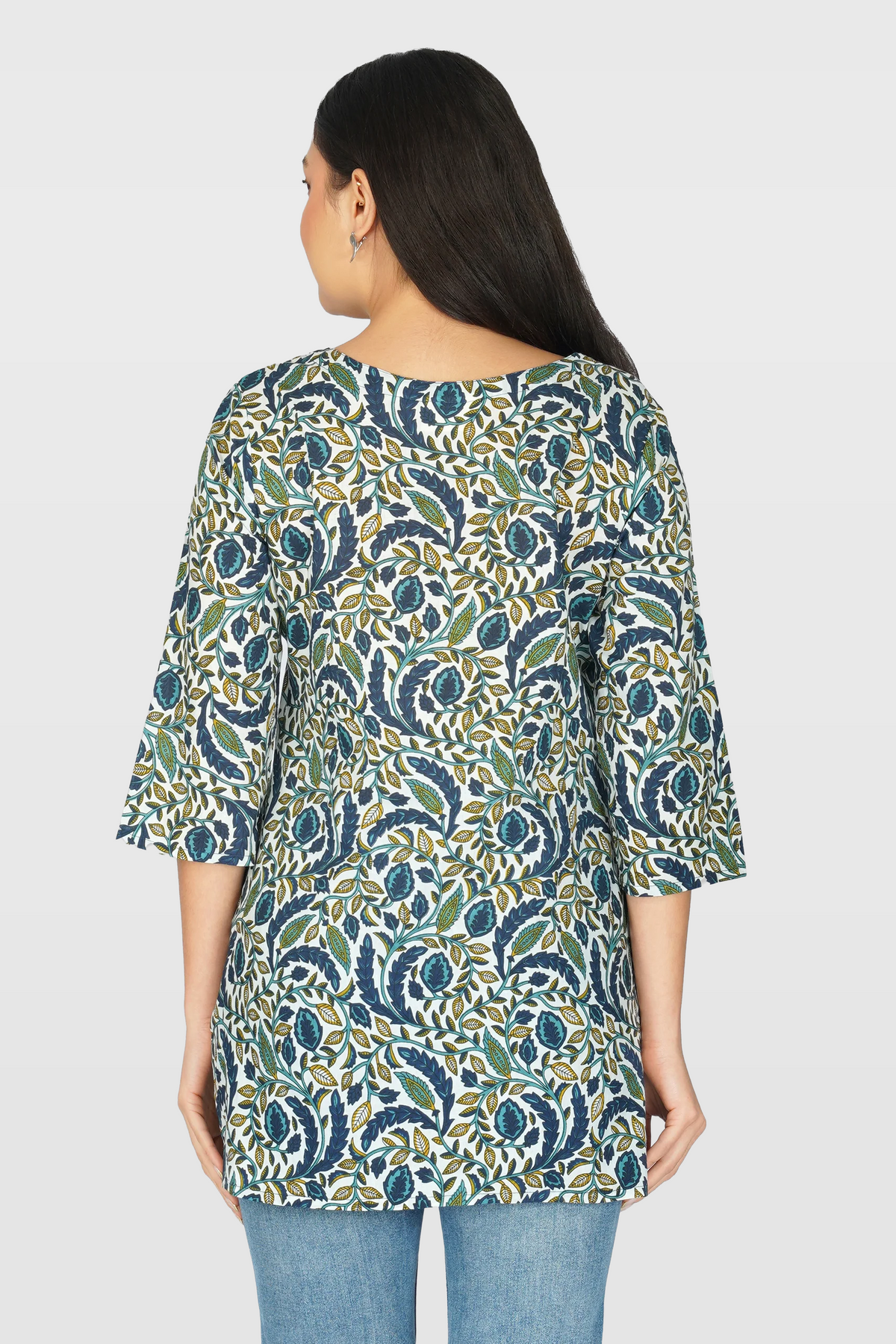 Regal Blue Cotton Printed Kurti