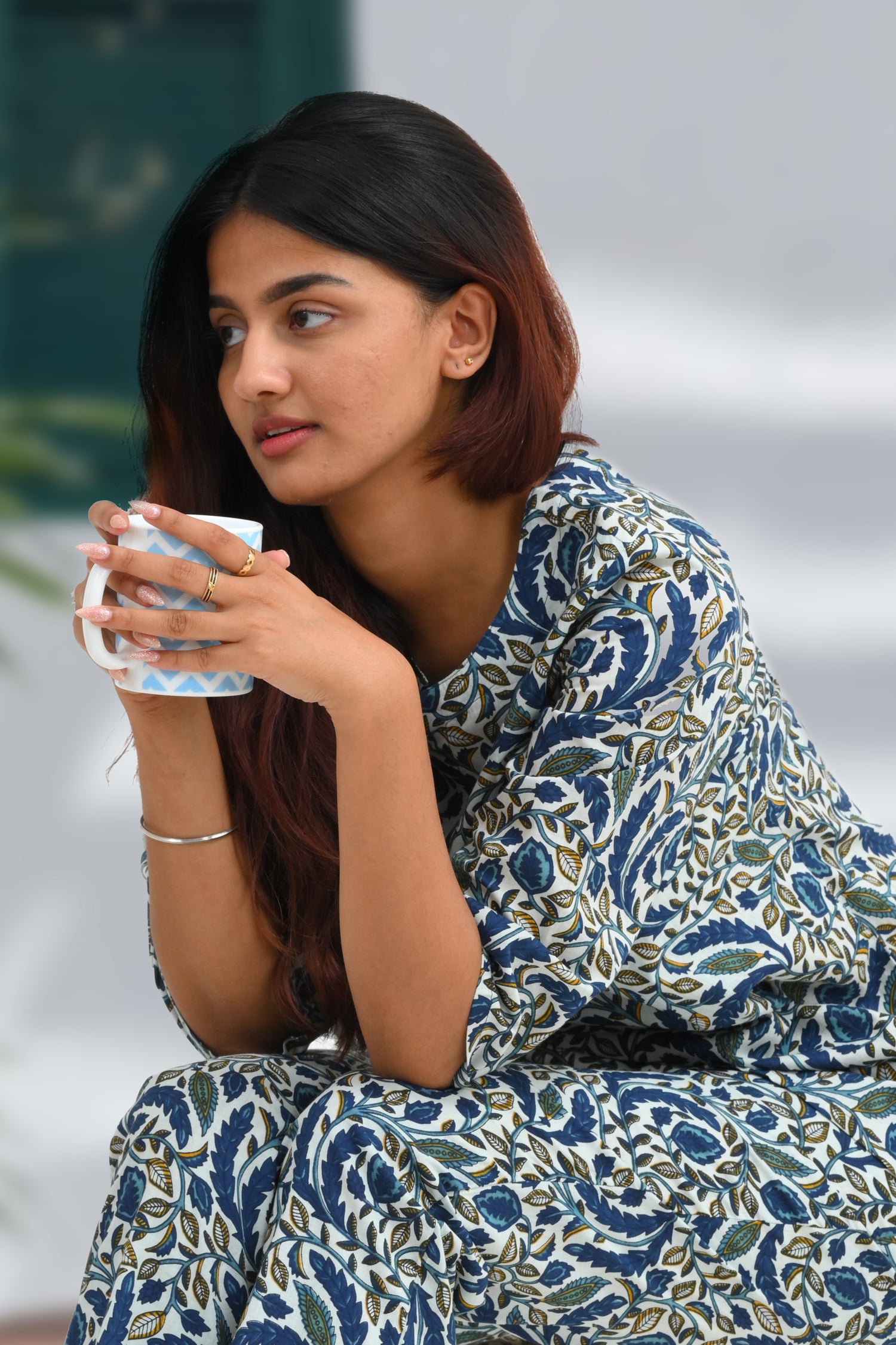 Regal Blue Cotton Printed Pyjama Set