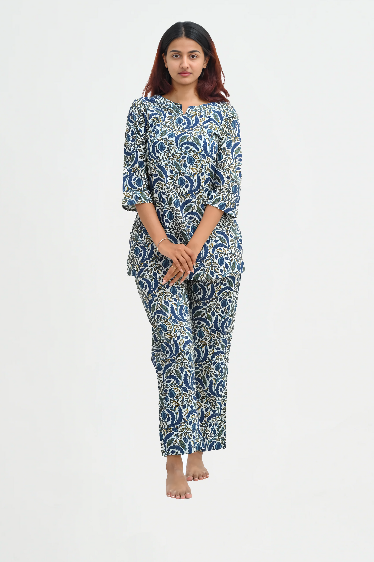 Regal Blue Cotton Printed Pyjama Set