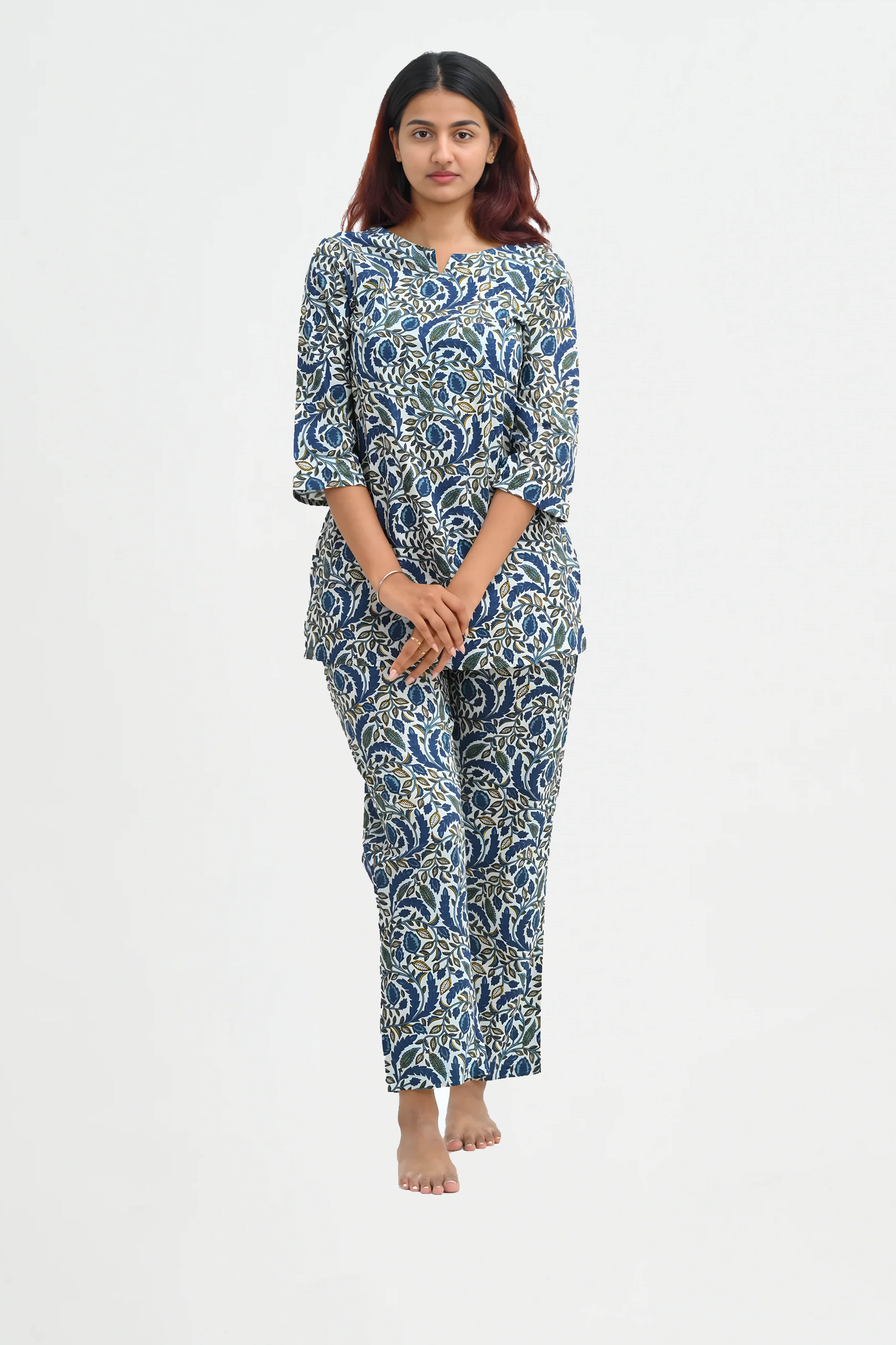 Regal Blue Cotton Printed Pyjama Set