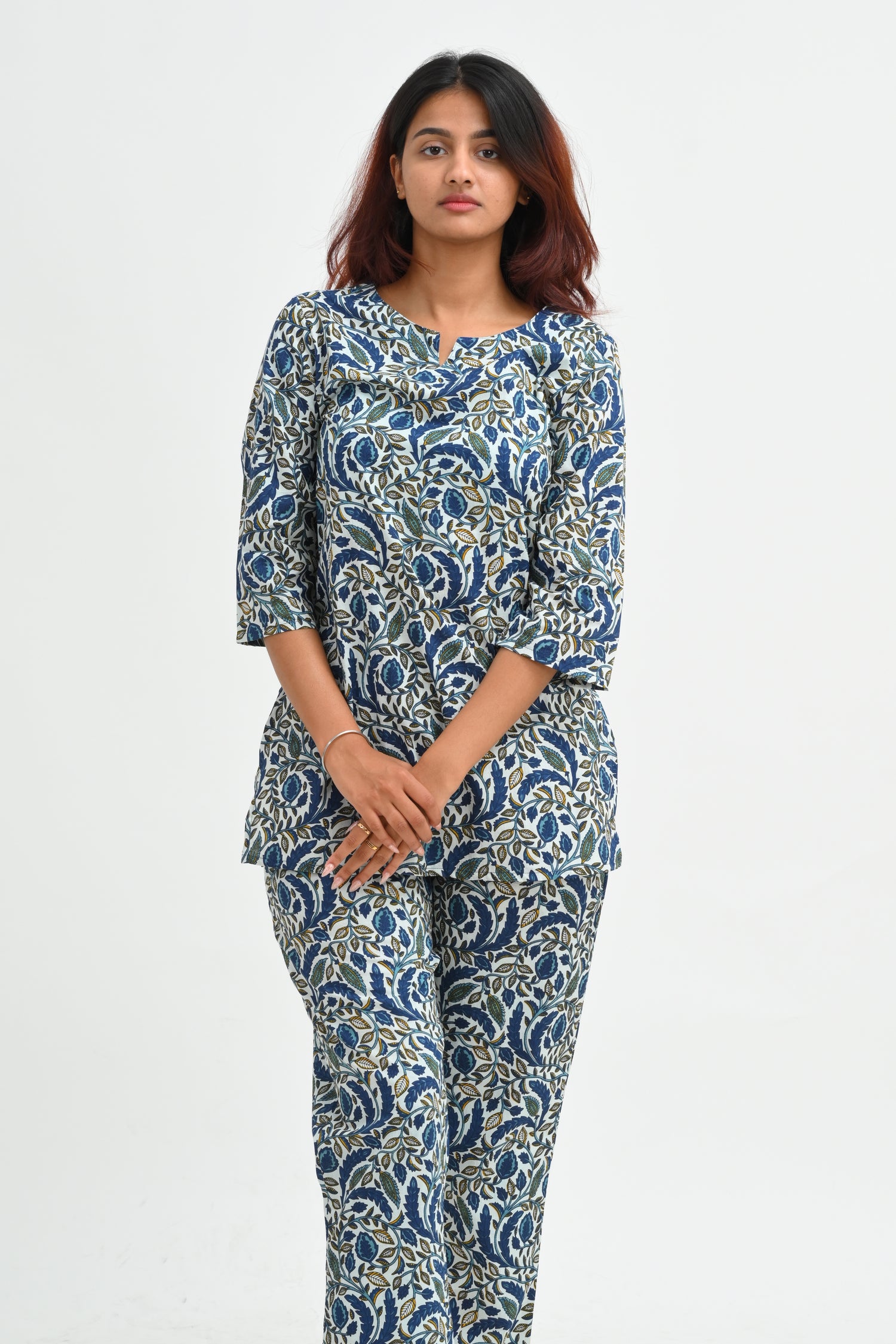 Regal Blue Cotton Printed Pyjama Set