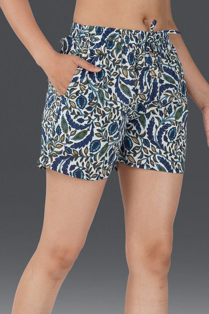 Regal Blue Cotton Printed Shorts
