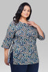Regal Blue Plus Size Cotton Printed Kurti