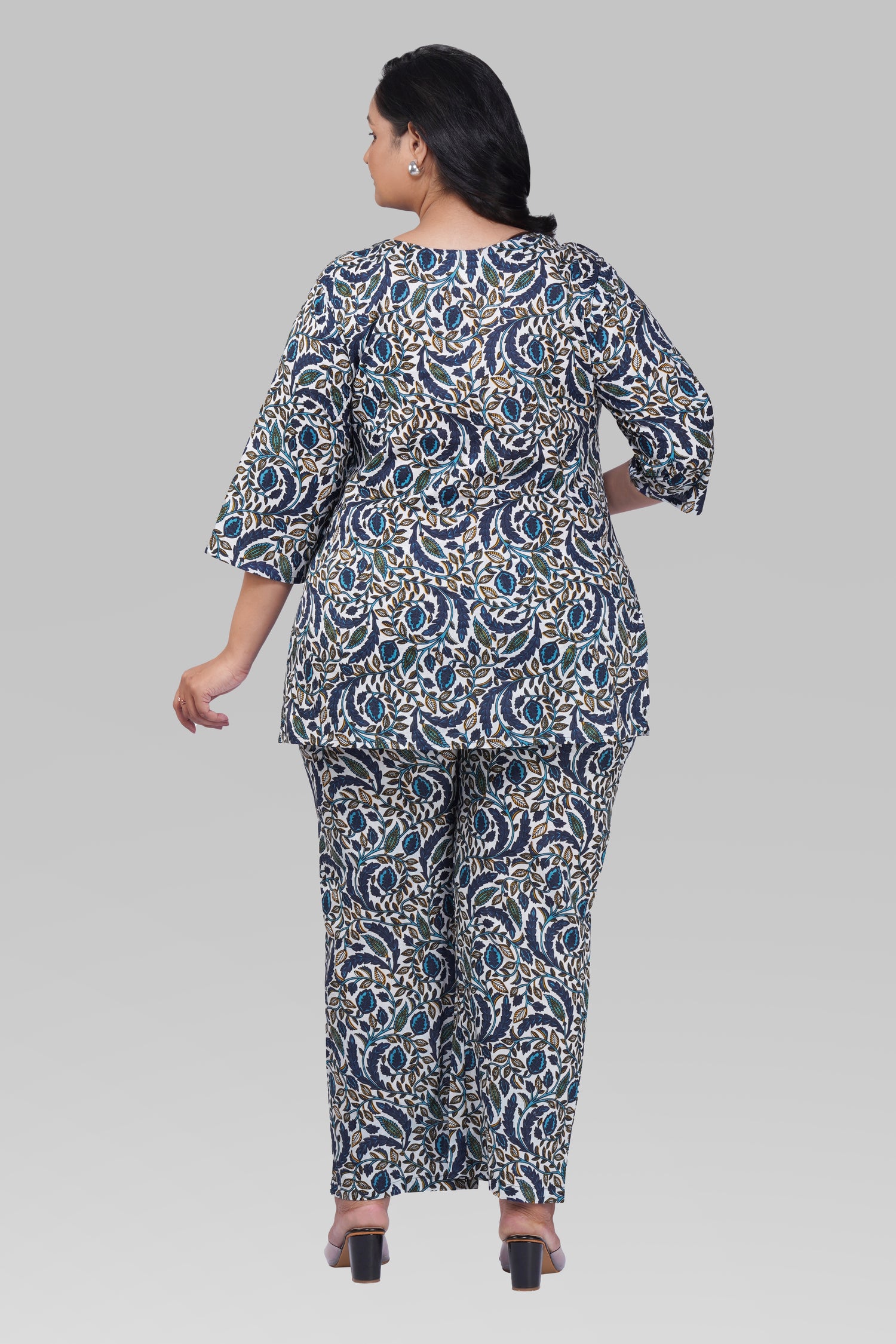 Regal Blue Plus Size Cotton Printed Pyjama Set