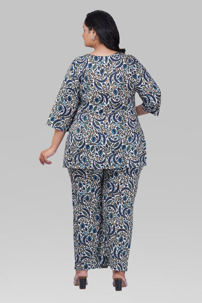 Regal Blue Plus Size Cotton Printed Pyjama Set