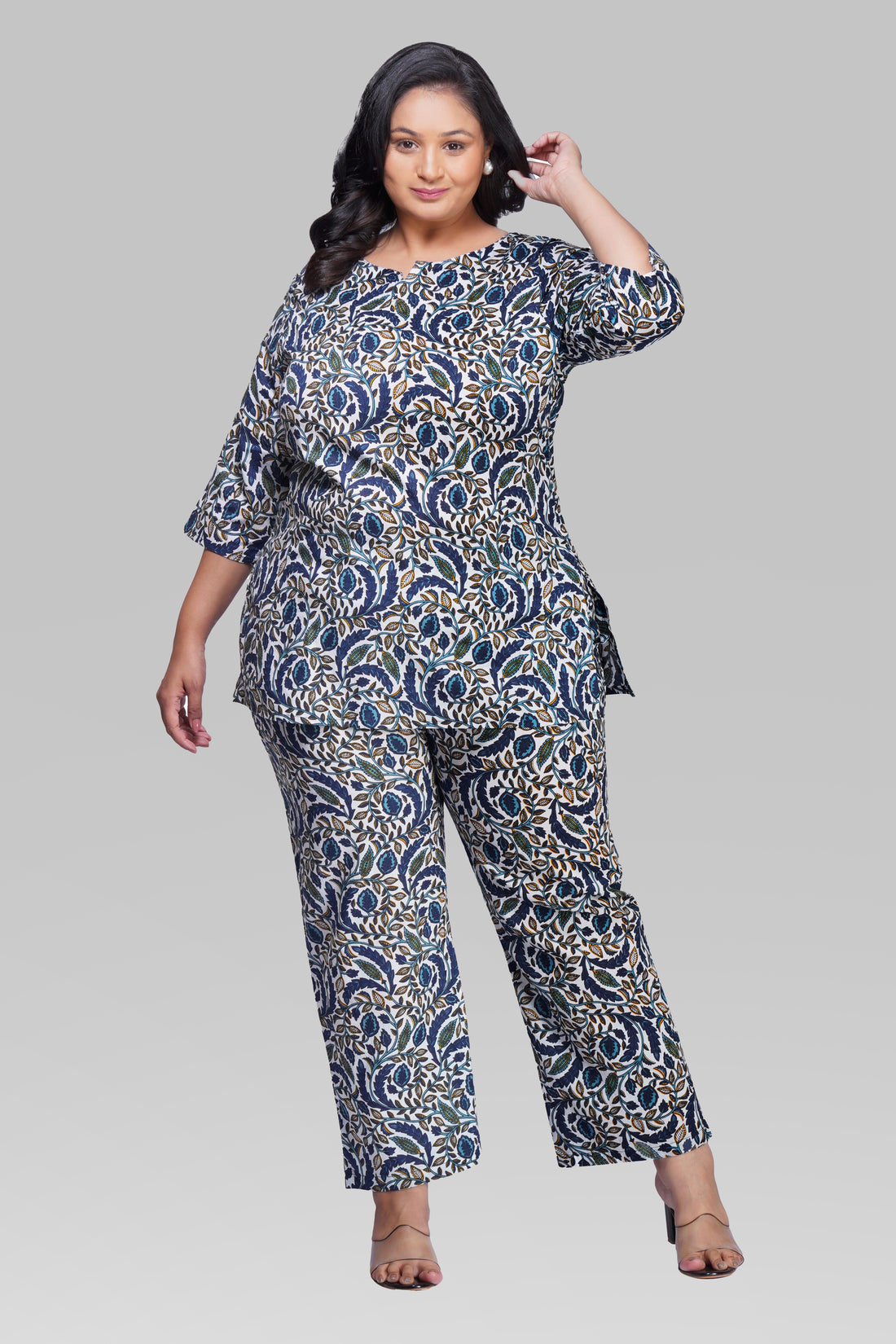 Regal Blue Plus Size Cotton Printed Pyjama Set