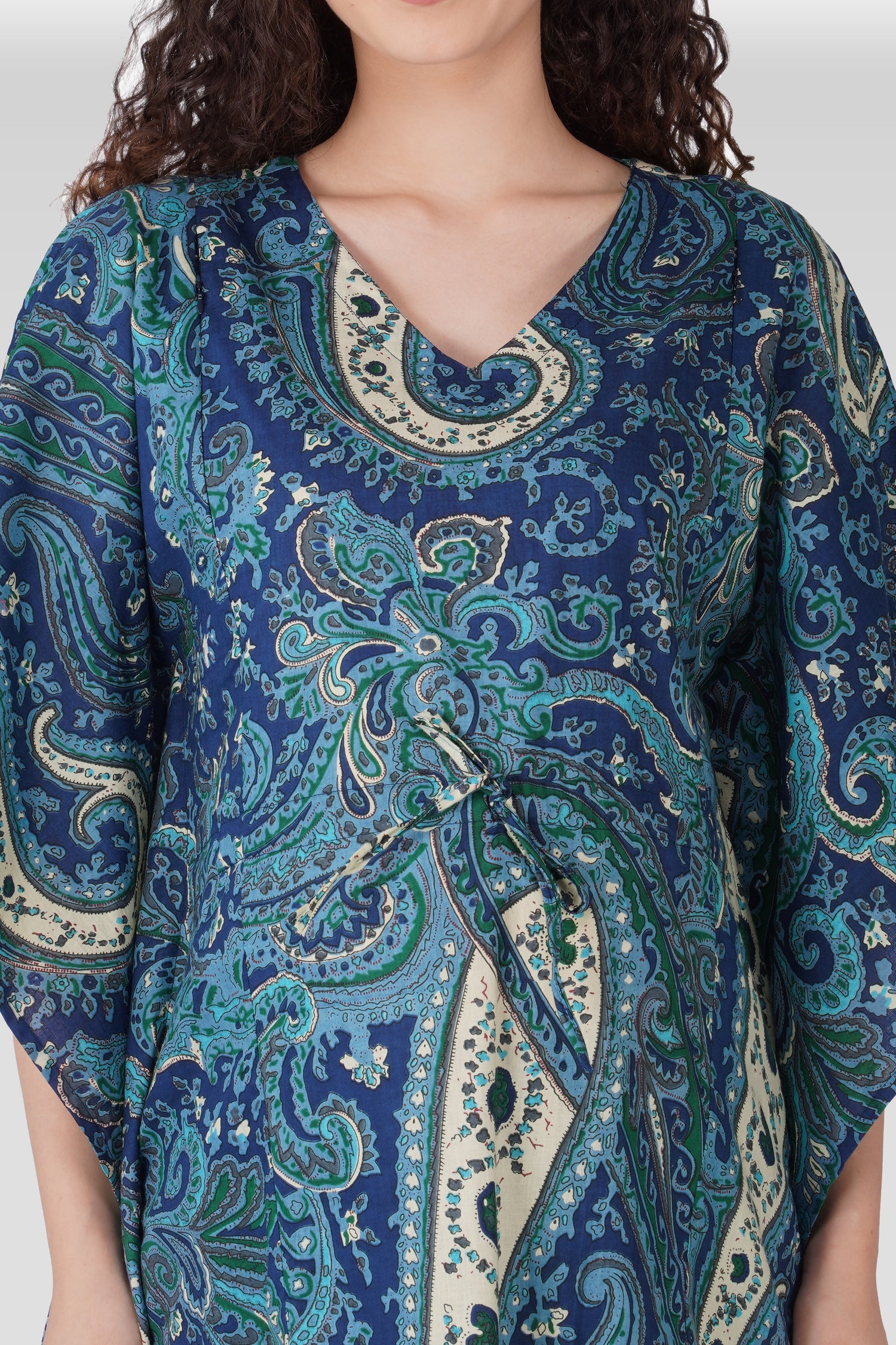 Royal Blue Cotton Printed Maternity and Feeding Kaftan Set