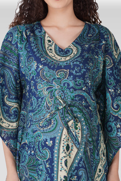 Royal Blue Cotton Printed Maternity and Feeding Kaftan Set
