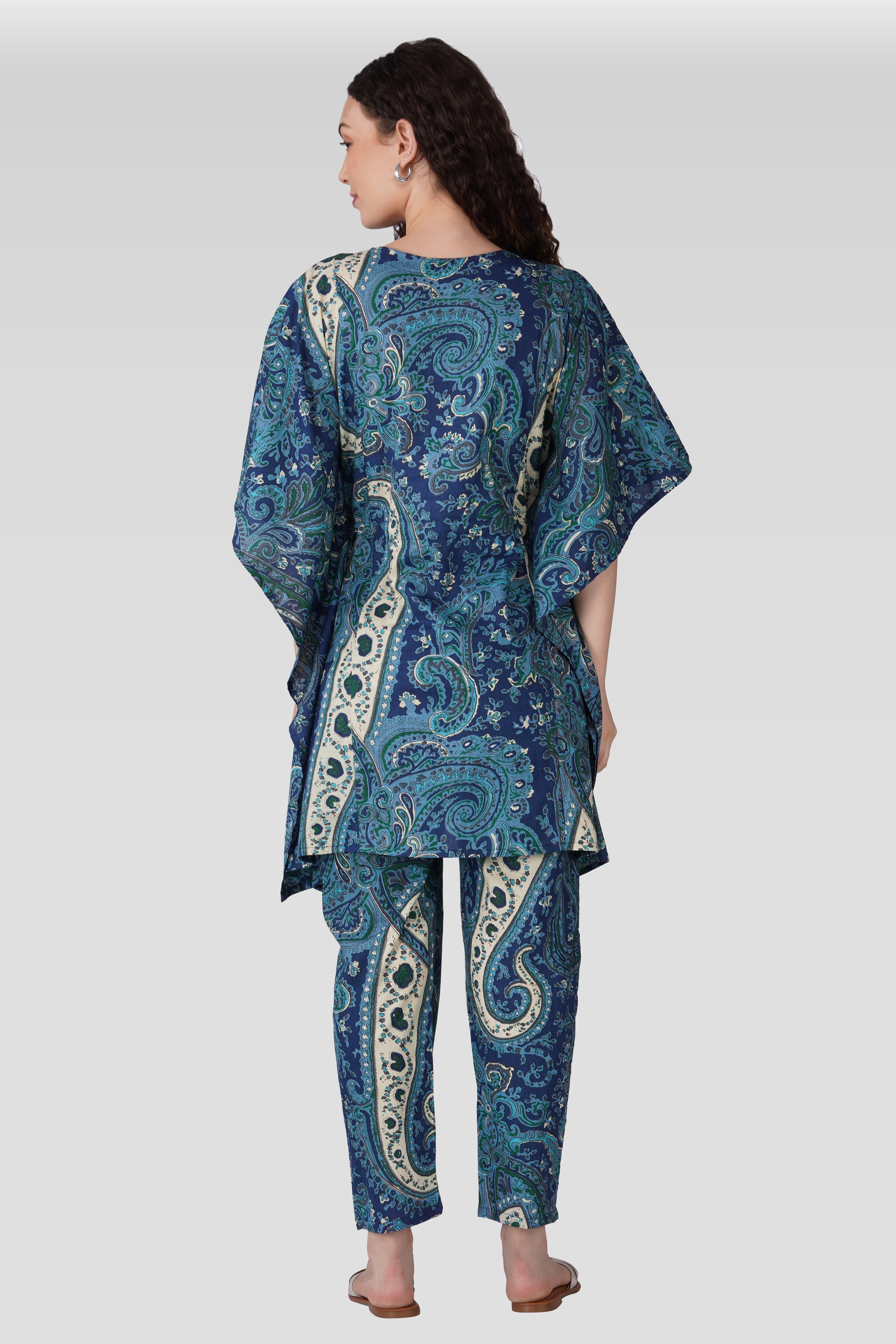 Royal Blue Cotton Printed Maternity and Feeding Kaftan Set