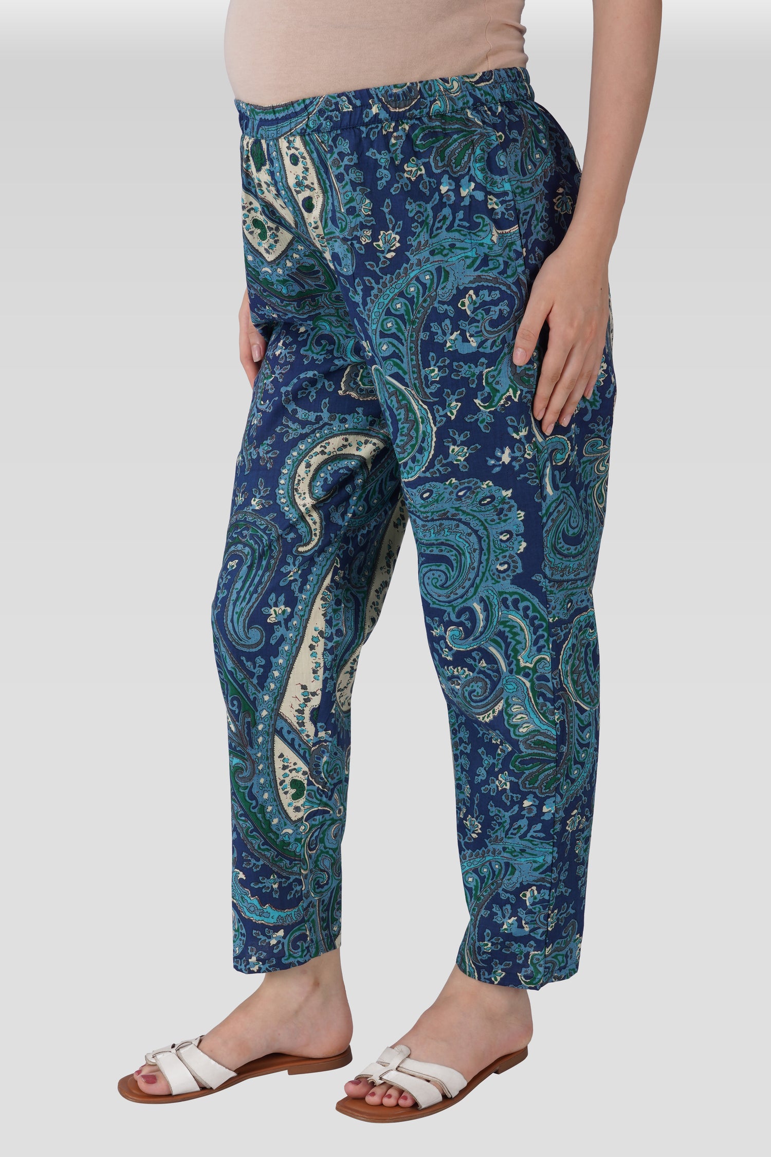 Royal Blue Cotton Printed Maternity and Feeding Kaftan Set