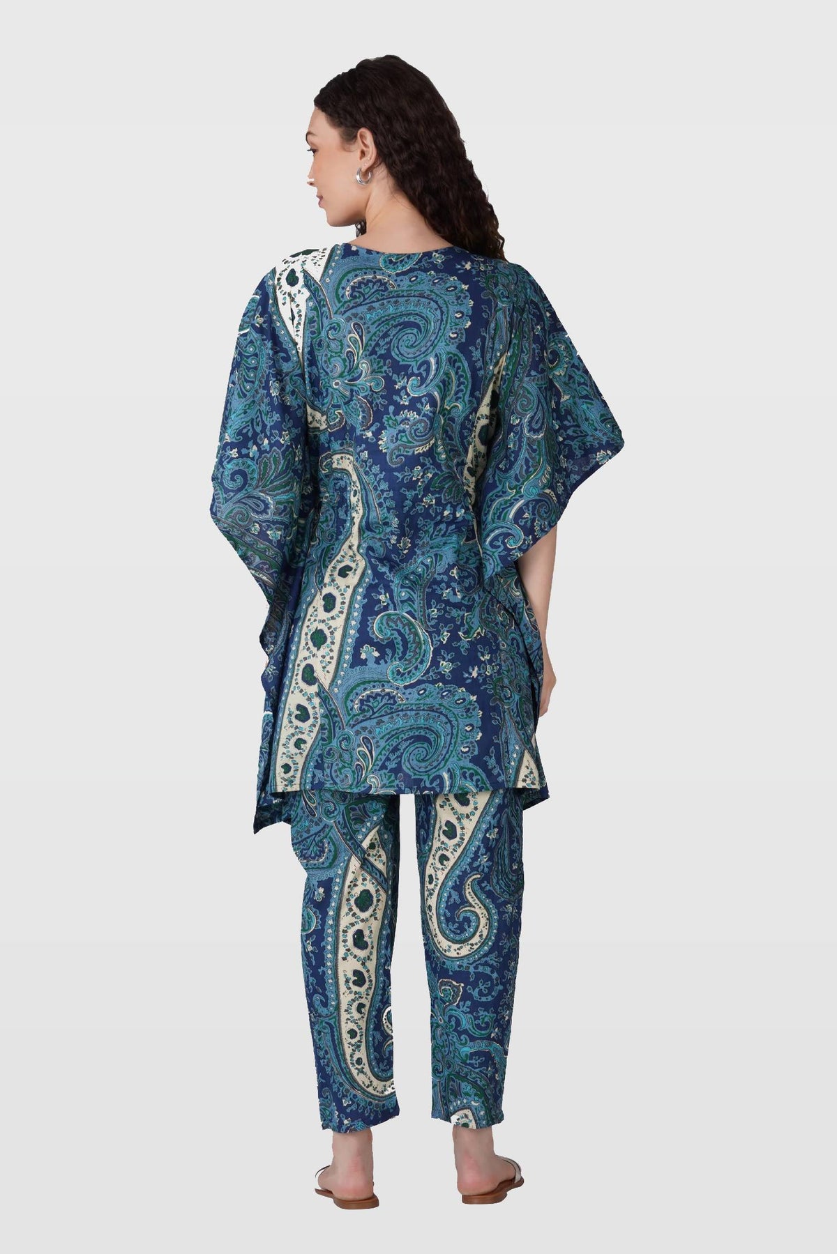 Royal Blue Cotton Printed Maternity and Feeding Kaftan Set