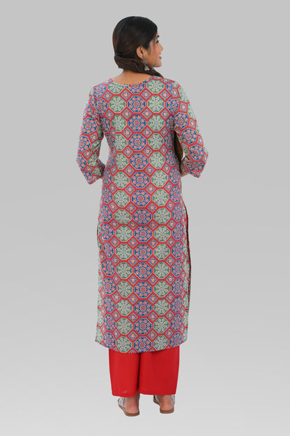 Ruby Red Cotton Printed Kurta Set