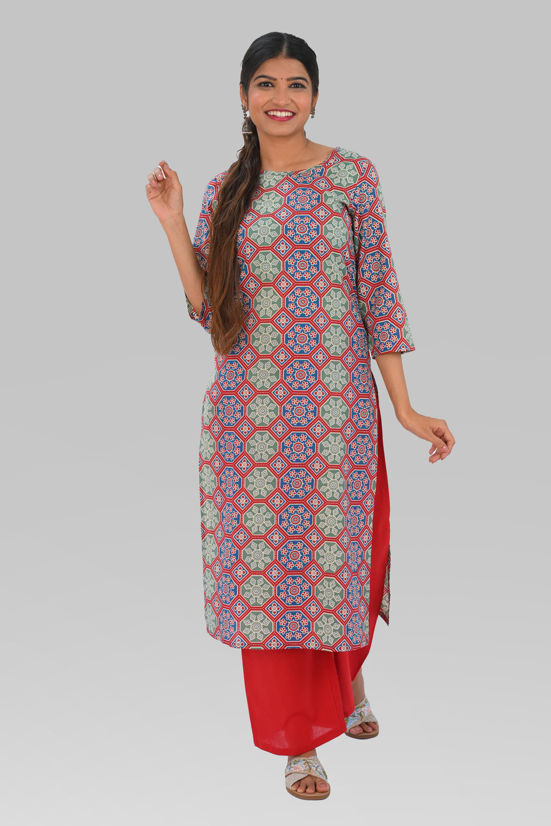 Ruby Red Cotton Printed Kurta Set