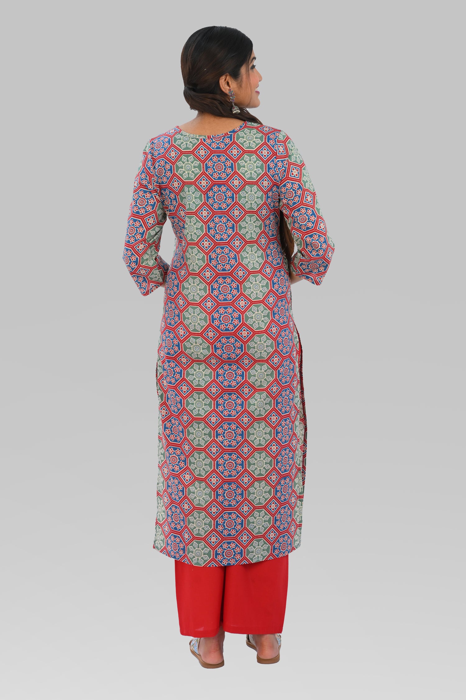 Ruby Red Cotton Printed Kurta Set