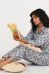 Sky Blue Cotton Printed Pyjama Set Cuban Collar