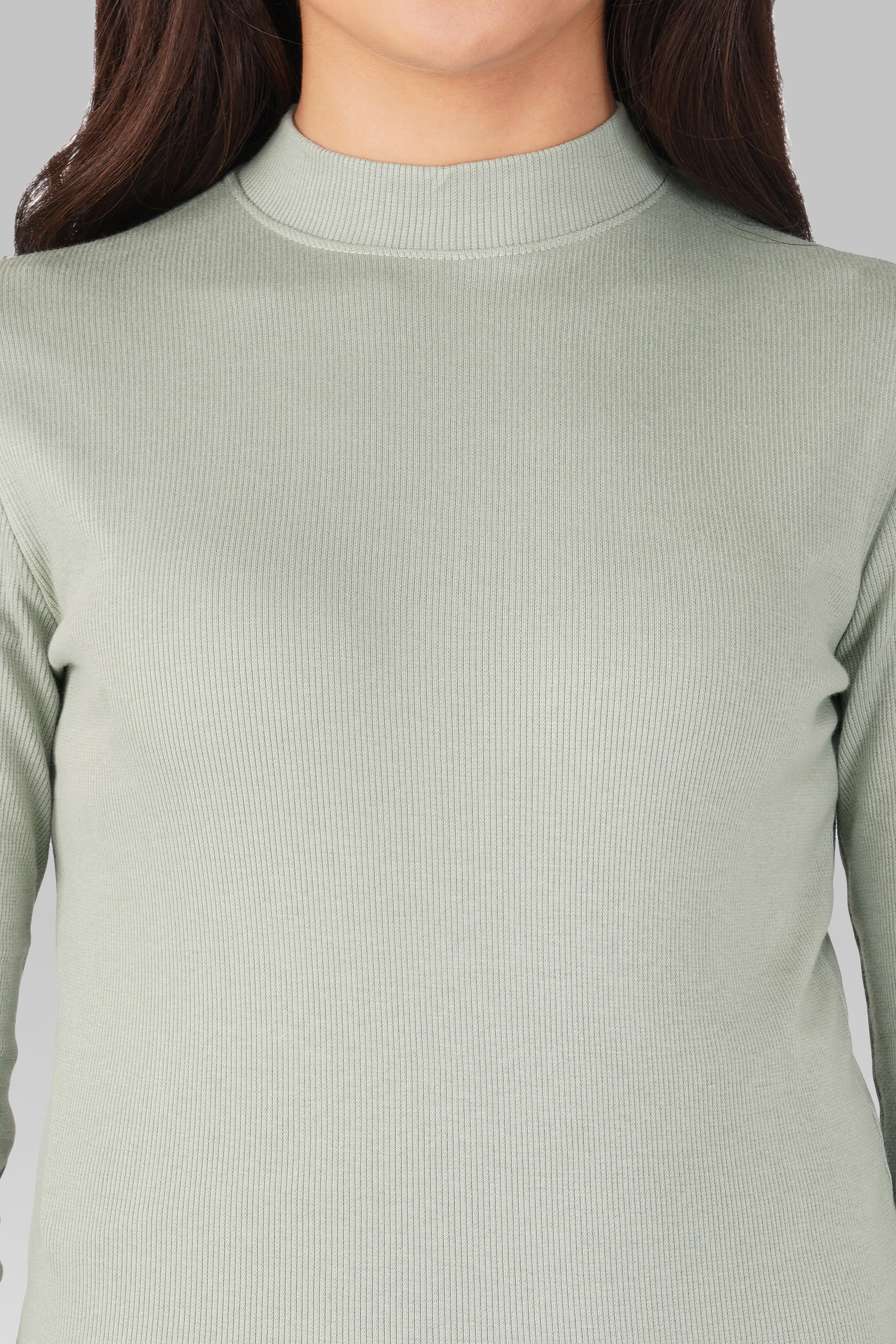 Sea Green Ribbed Mock Neck Long Sleeve Top