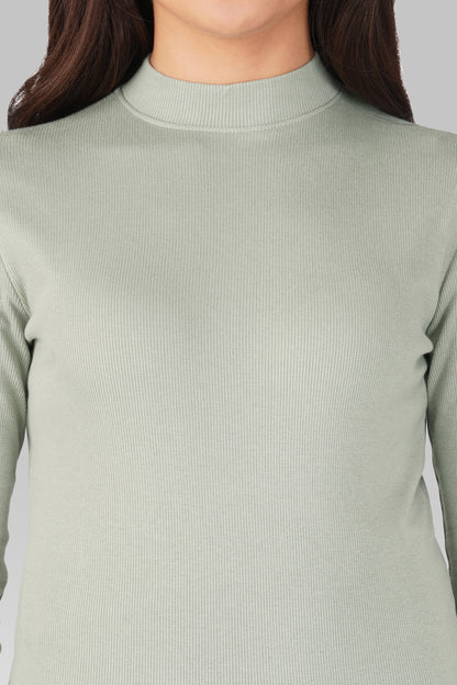 Sea Green Ribbed Mock Neck Long Sleeve Top