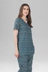 Slate Blue V Neck Cotton Printed Pyjama Set