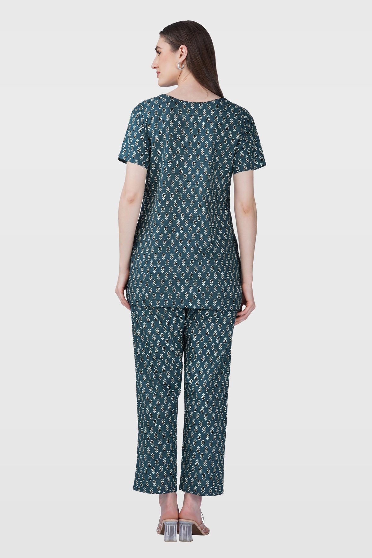 Slate Grey Cotton Printed Pyjama Set