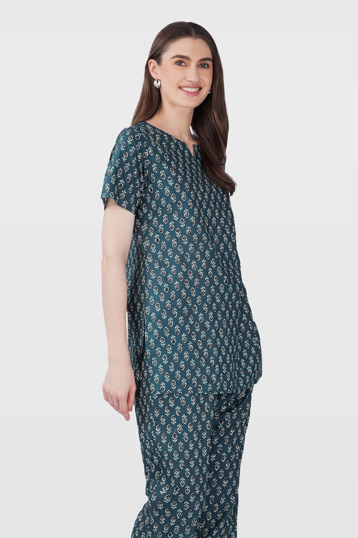 Slate Grey Cotton Printed Pyjama Set