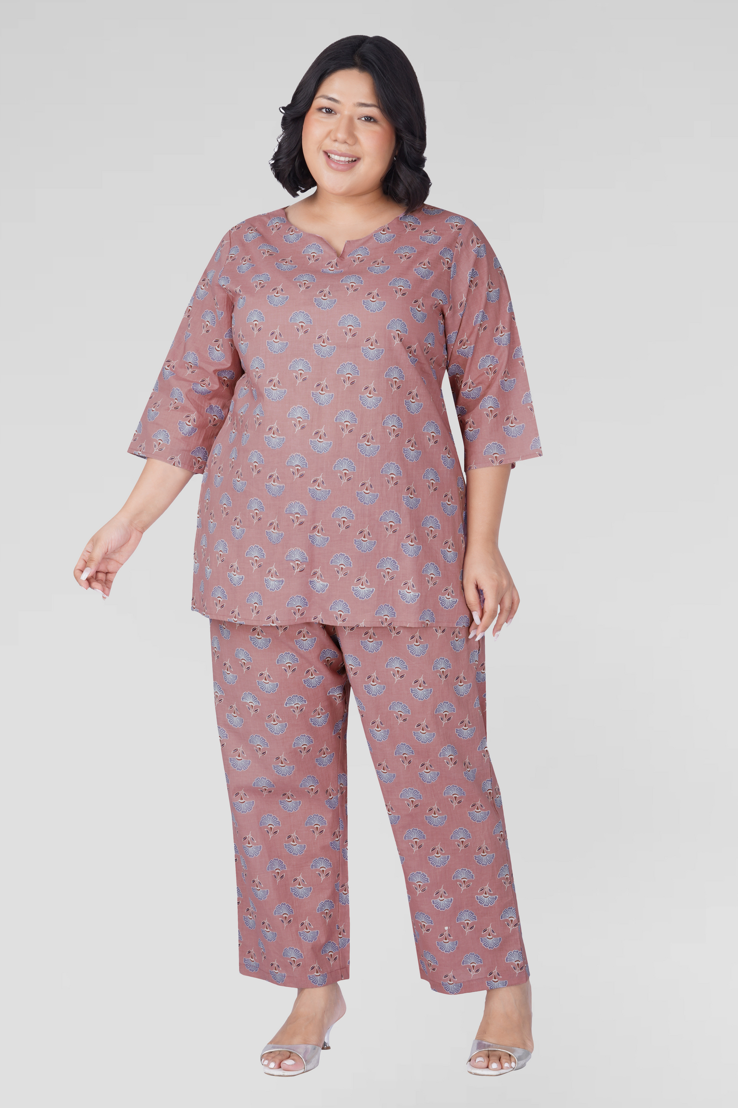 Soft Mauve Plus Size Cotton Printed Pyjama Set