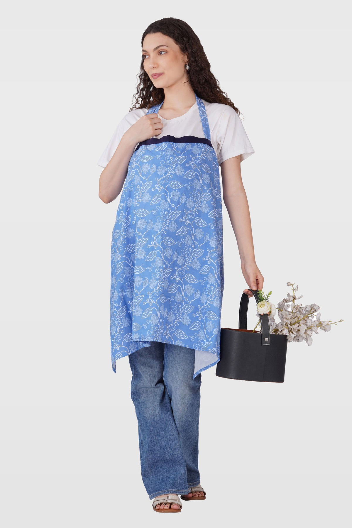 Soft Blue Cotton Printed Feeding Apron