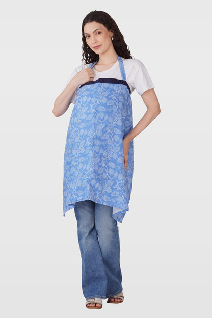 Soft Blue Cotton Printed Feeding Apron