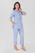 Soft Blue V Neck Cotton Printed Pyjama Set
