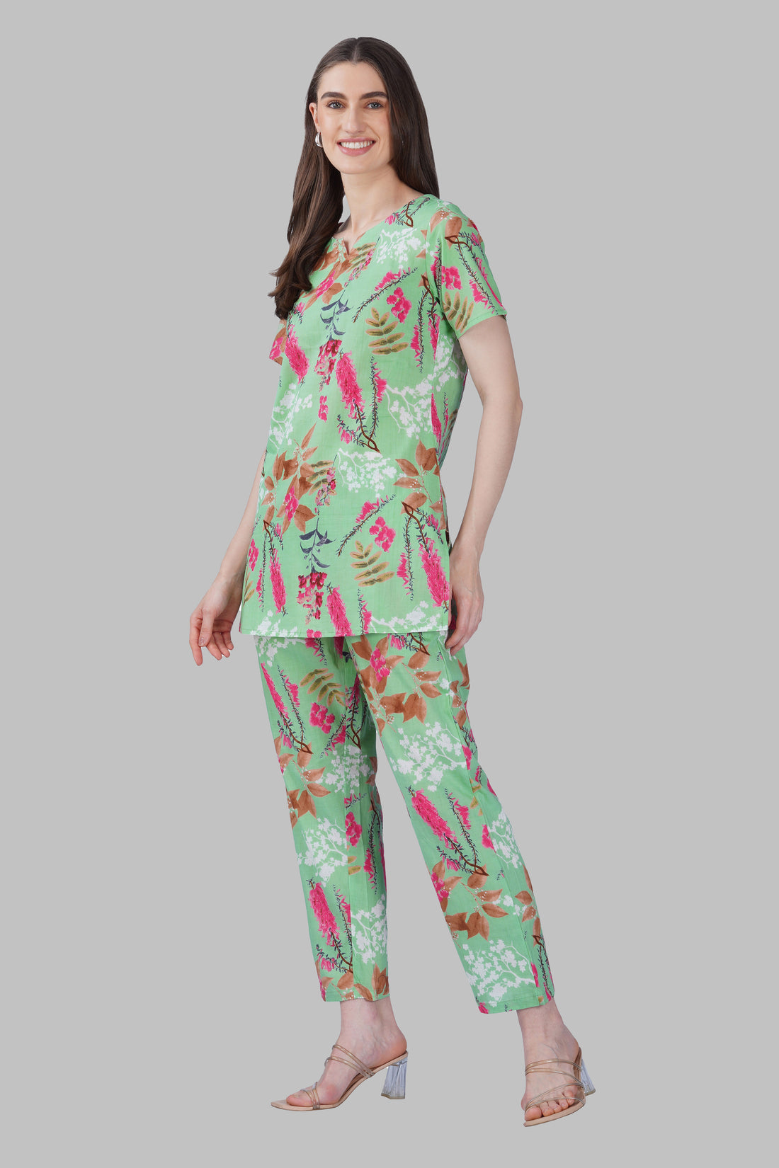 Soft Green Cotton Printed Pyjama Set