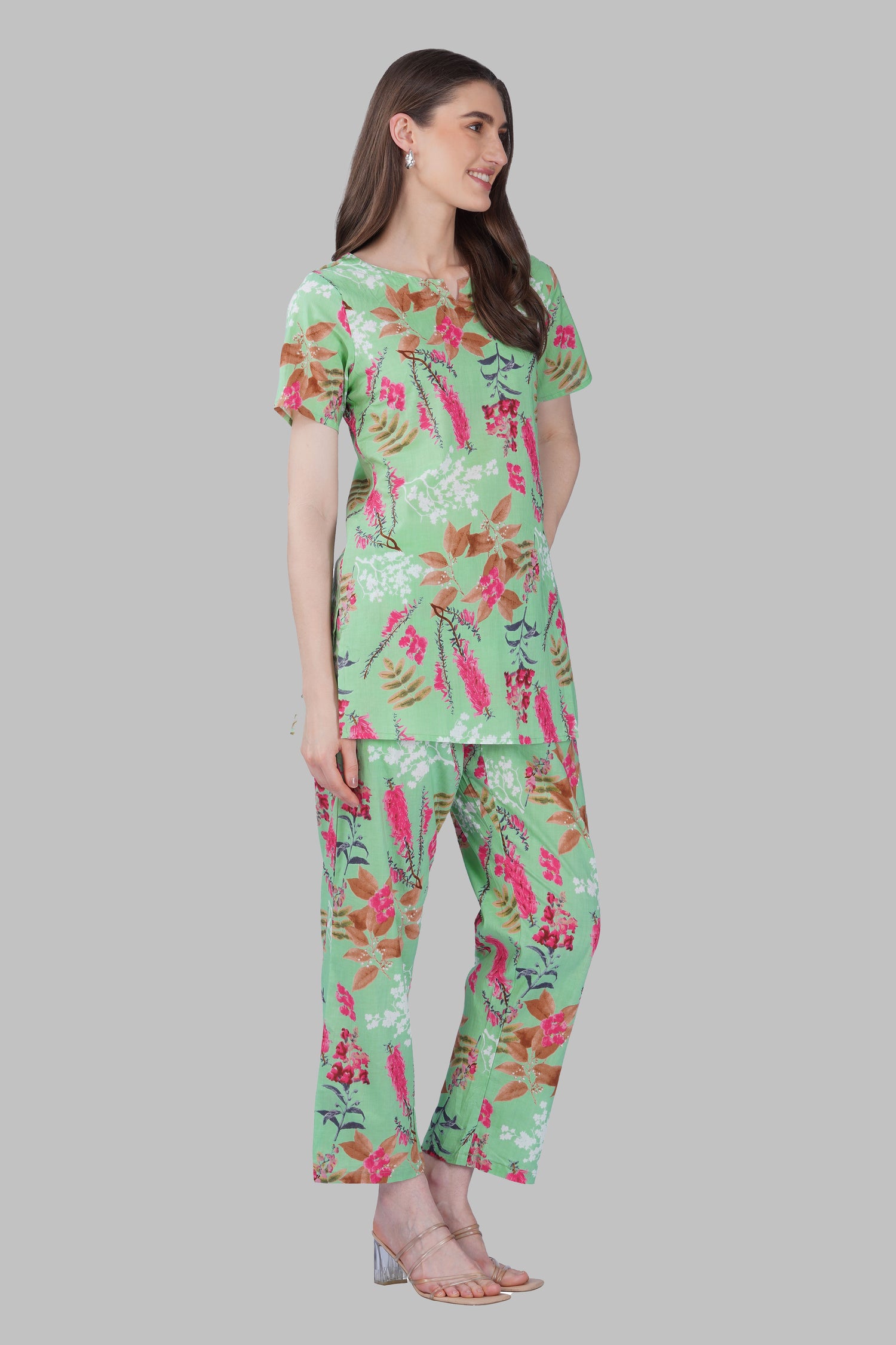 Soft Green Cotton Printed Pyjama Set