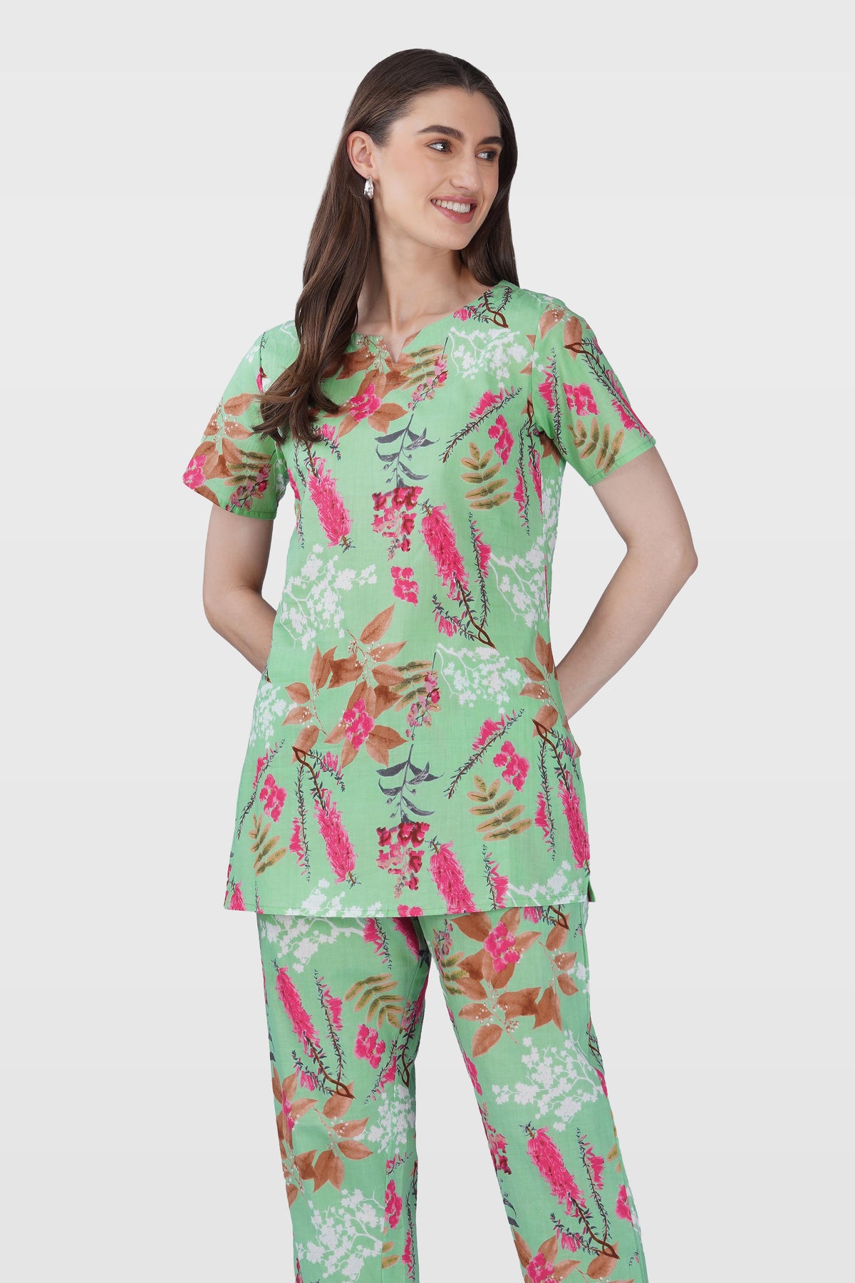 Soft Green Cotton Printed Pyjama Set