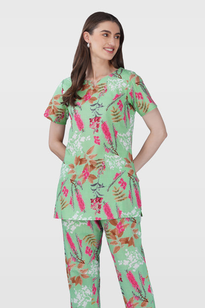 Soft Green Cotton Printed Pyjama Set