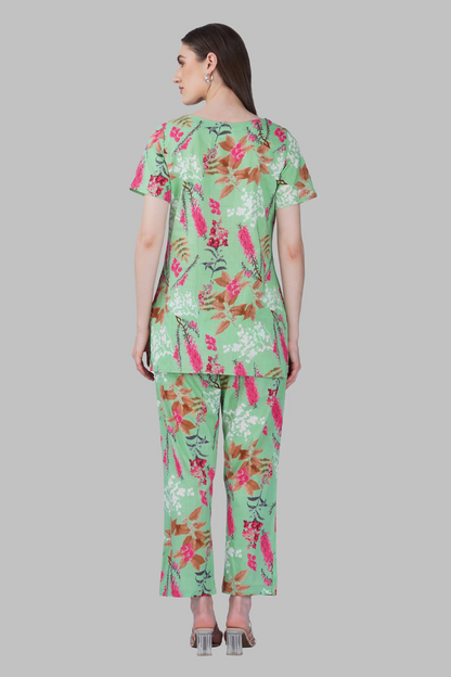 Soft Green Cotton Printed Pyjama Set