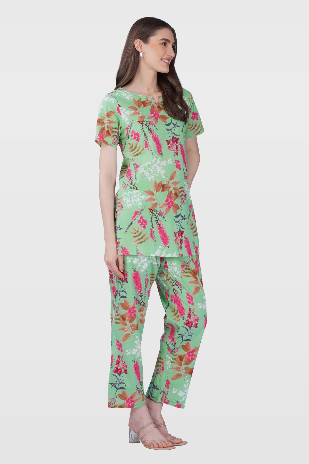 Soft Green Cotton Printed Pyjama Set