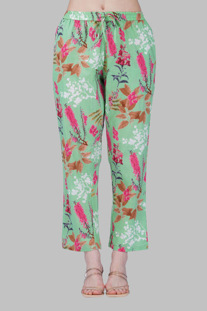 Soft Green Cotton Printed Pyjama Set