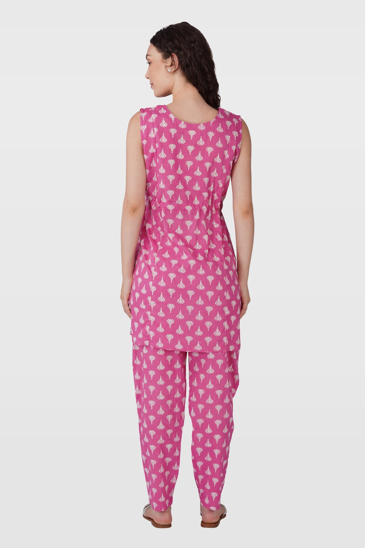 Soft Magenta Cotton Printed Maternity and Feeding Kurta Set