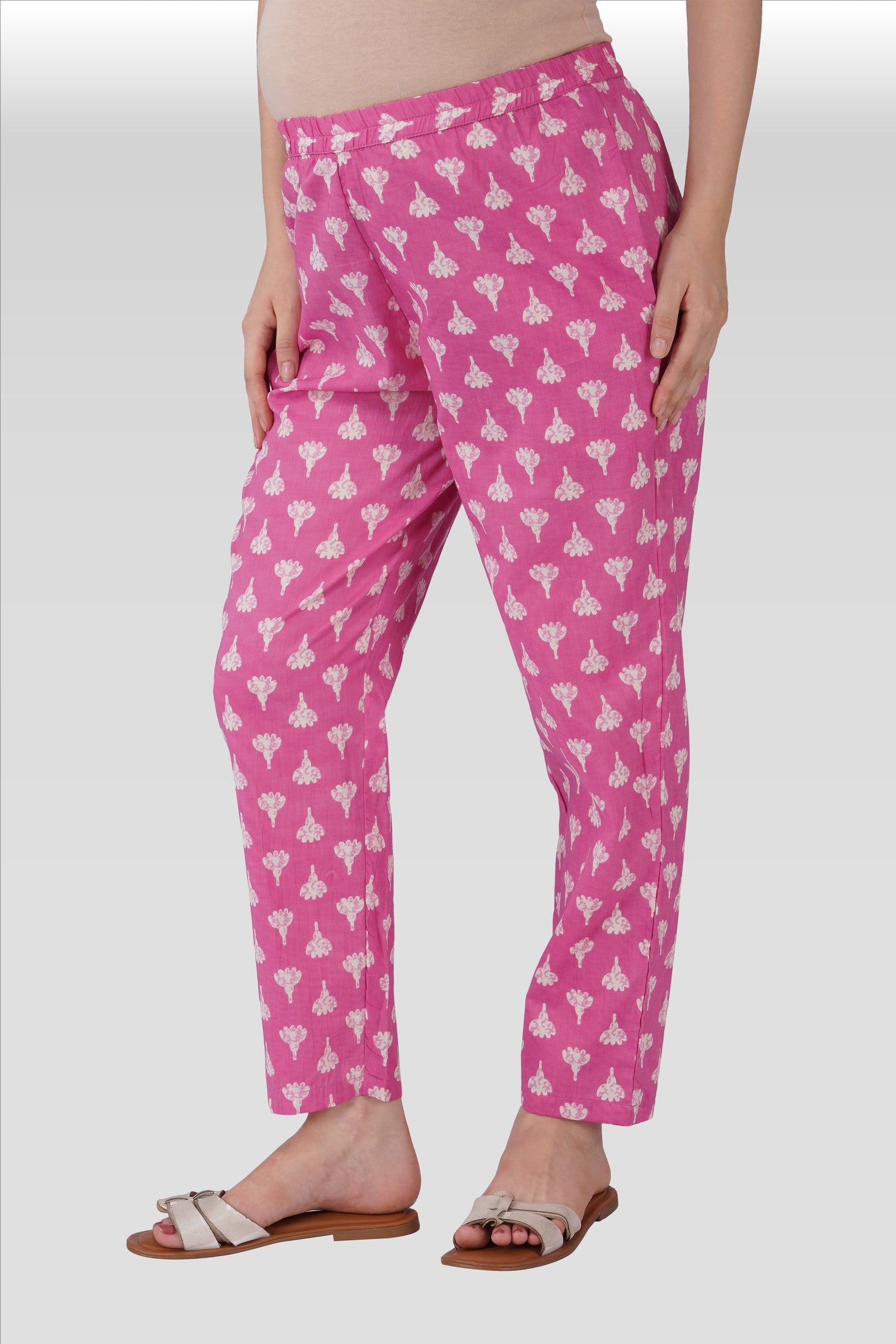 Soft Magenta Cotton Printed  Maternity and Feeding Kurta Set