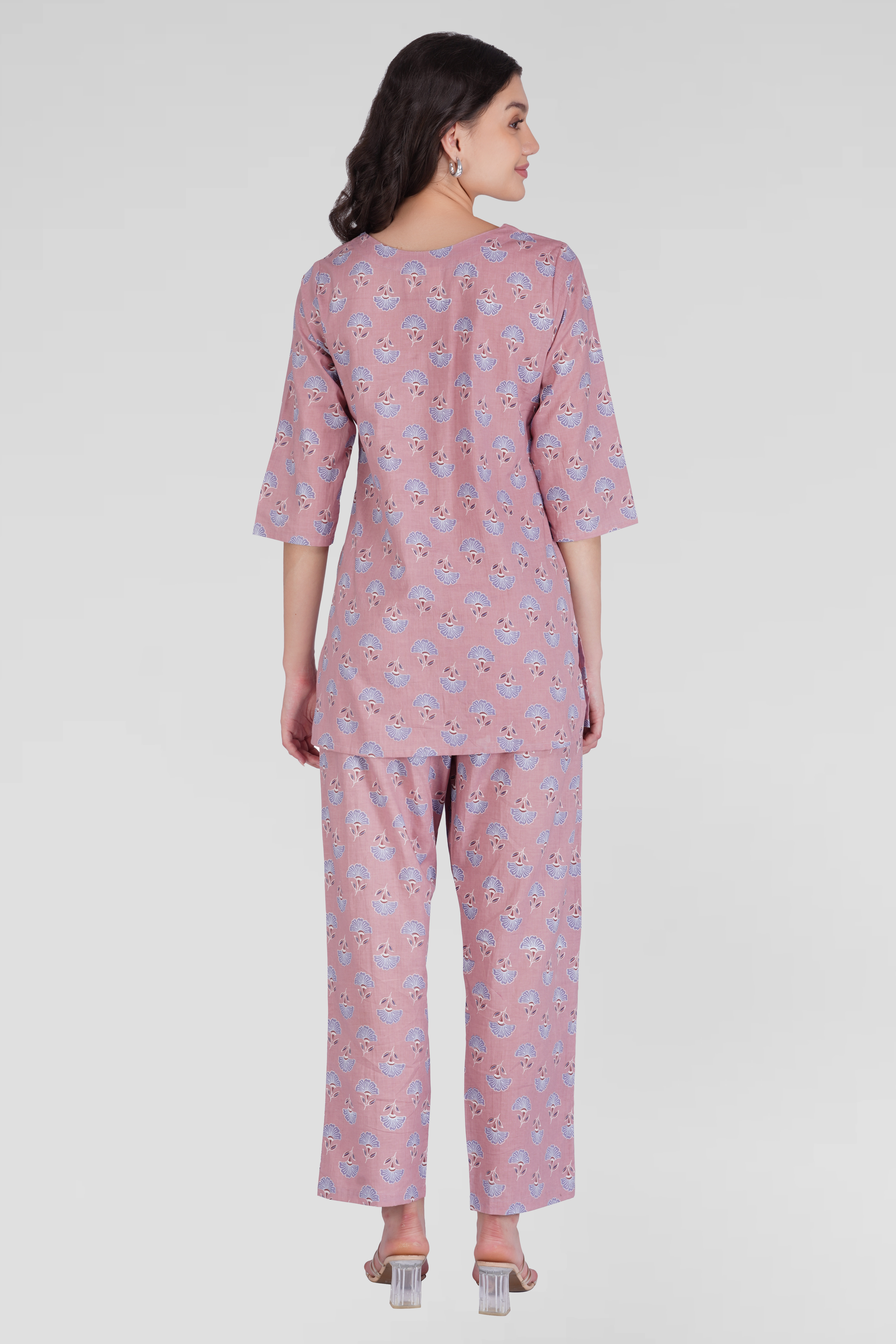 Soft Mauve Cotton Printed Pyjama Set