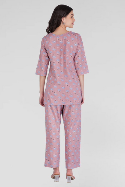 Soft Mauve Cotton Printed Pyjama Set
