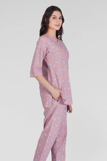 Soft Mauve Cotton Printed Pyjama Set