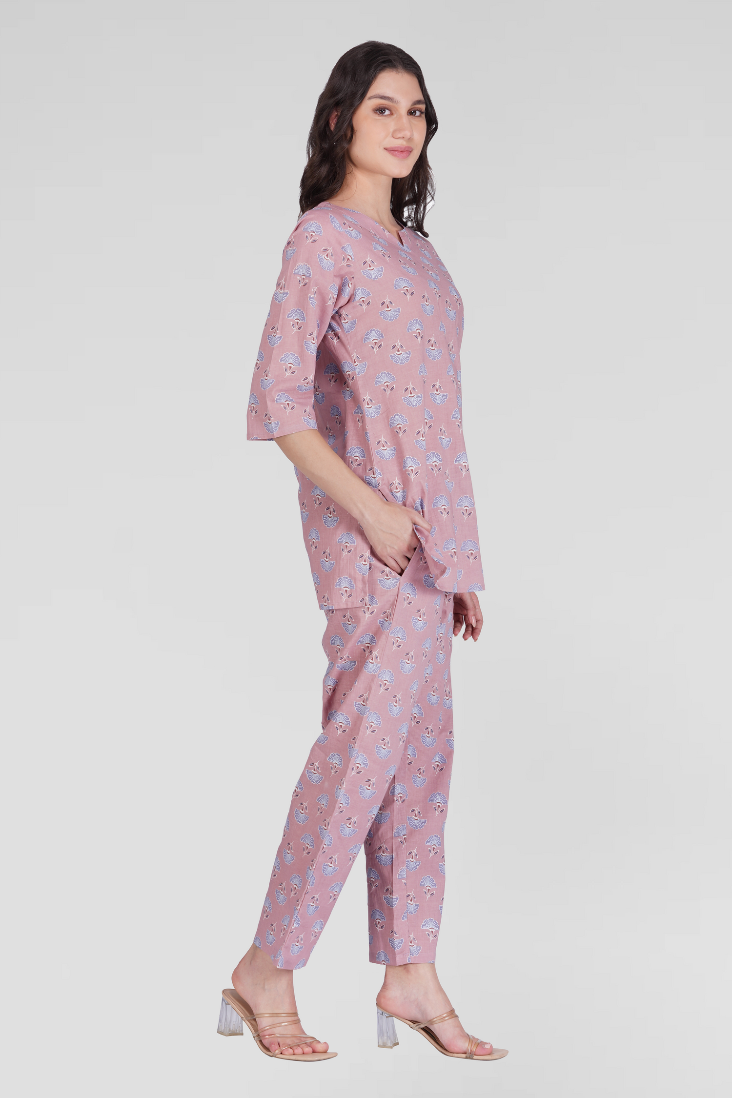 Soft Mauve Cotton Printed Pyjama Set