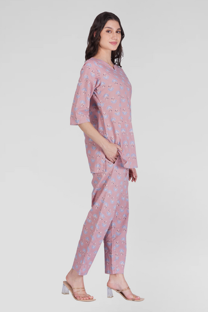 Soft Mauve Cotton Printed Pyjama Set