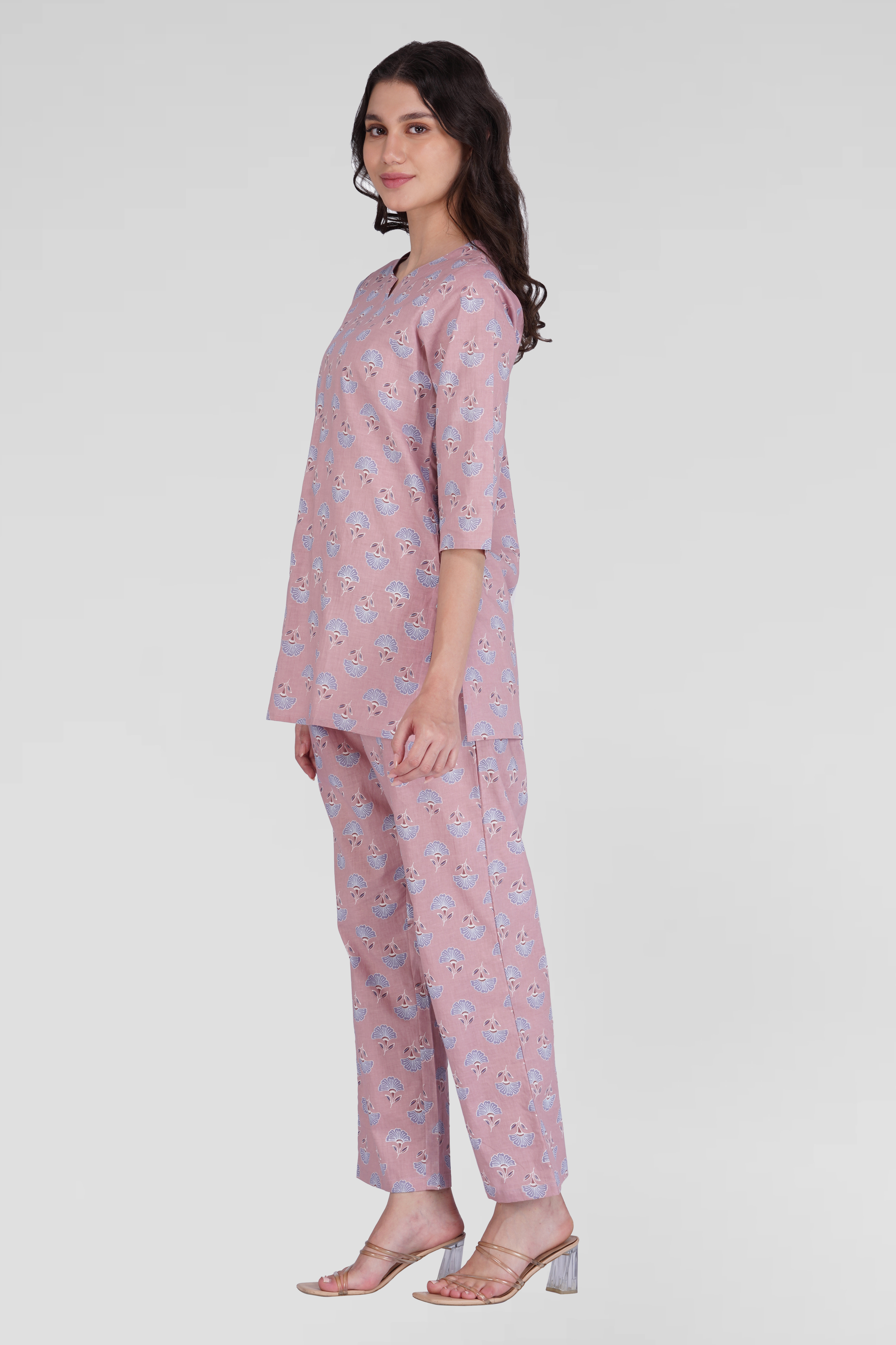 Soft Mauve Cotton Printed Pyjama Set