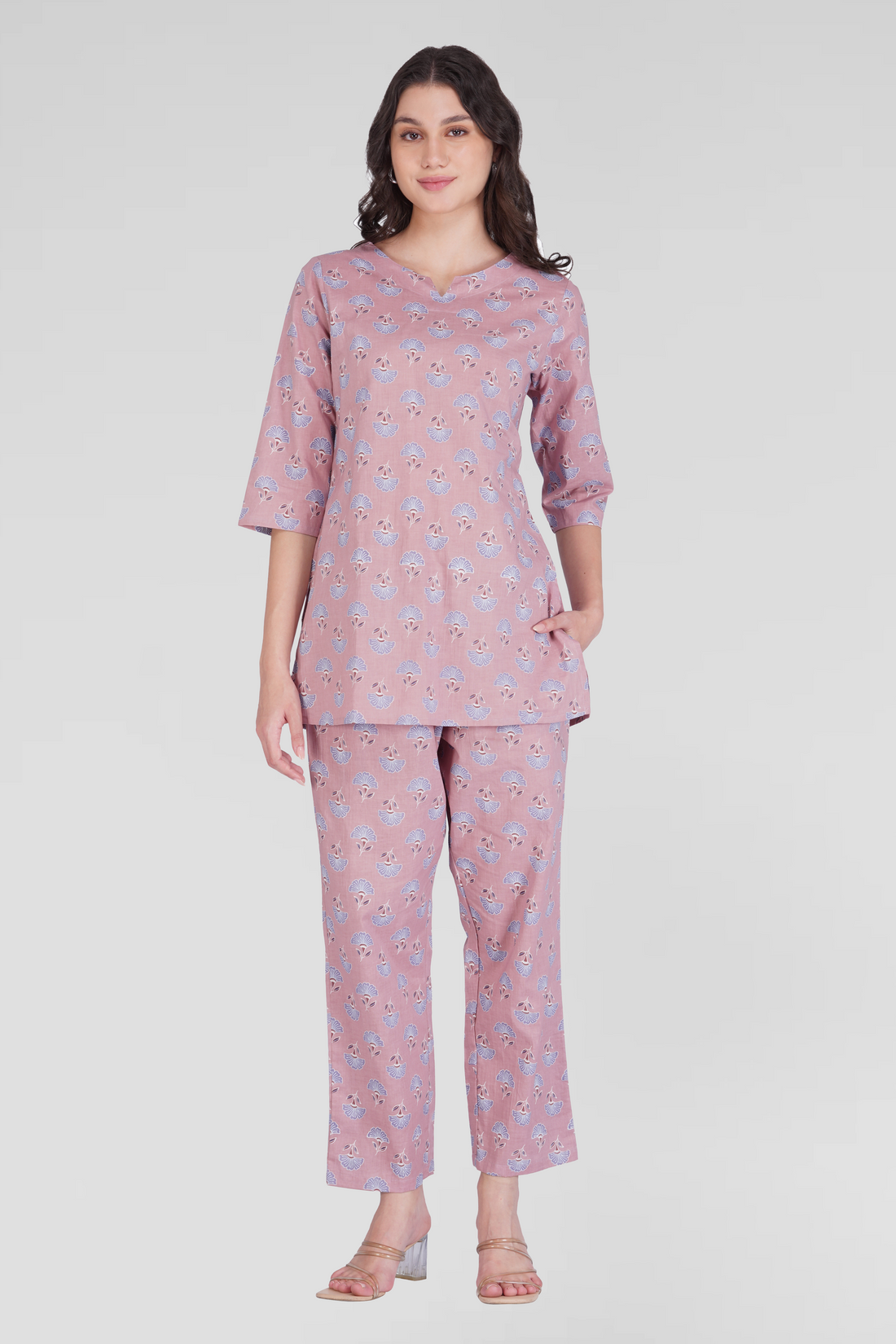 Soft Mauve Cotton Printed Pyjama Set
